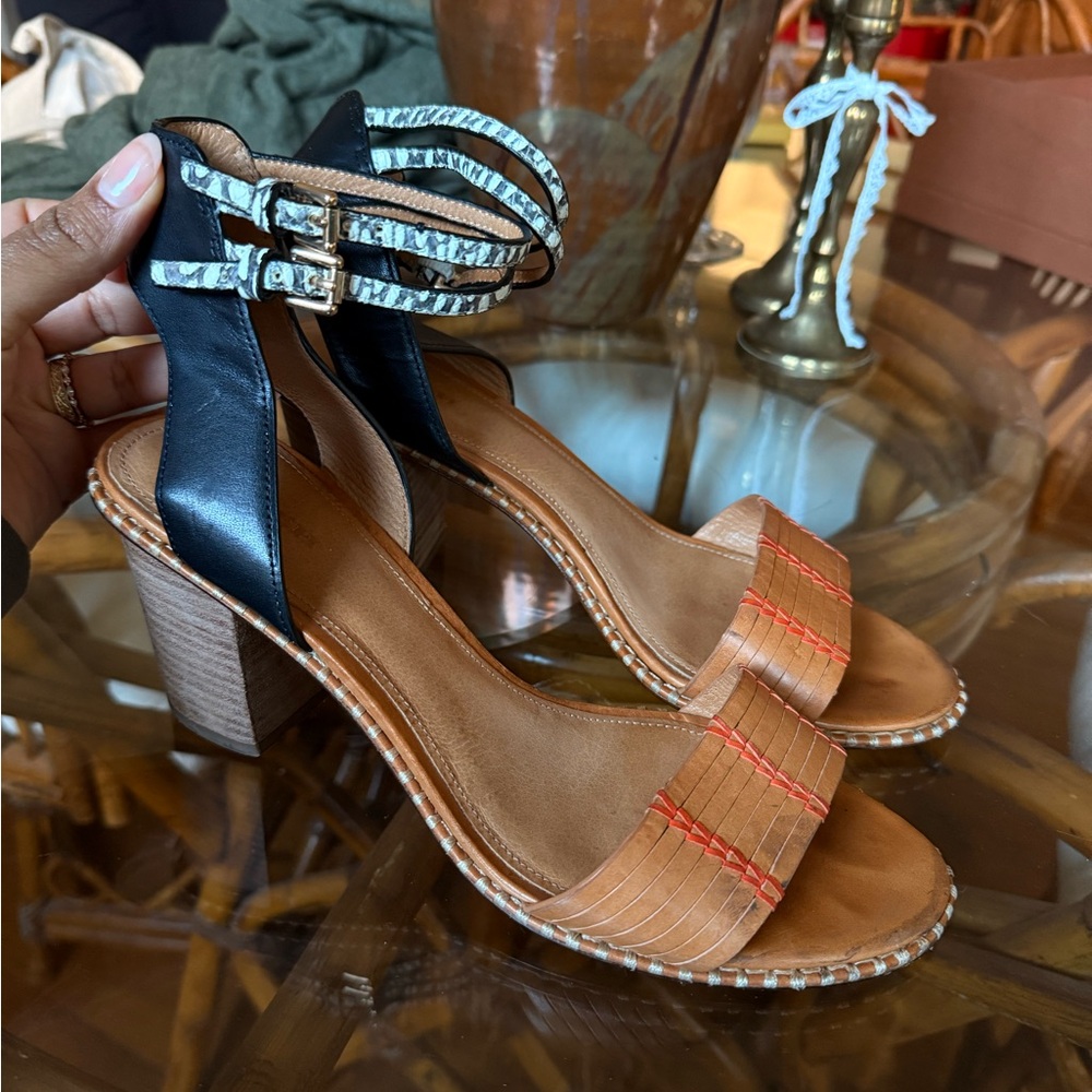 Coach Tan and Black Block Heel Sandals